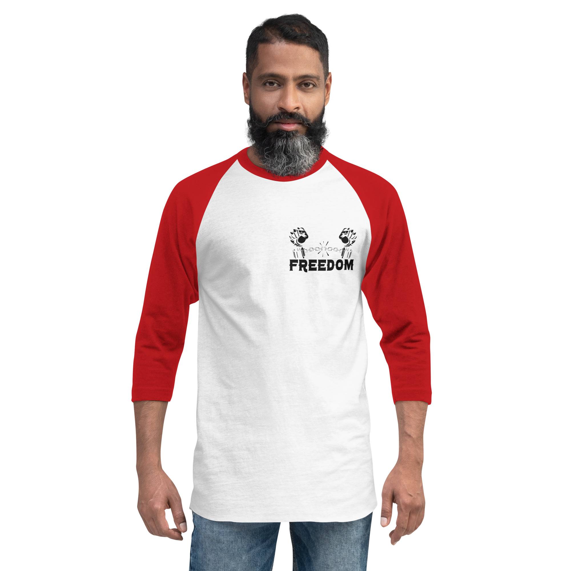 Freedom 3/4 Sleeve Raglan Shirt: New Arrival Men Tees color: White/Black|White/Kelly|White/Red