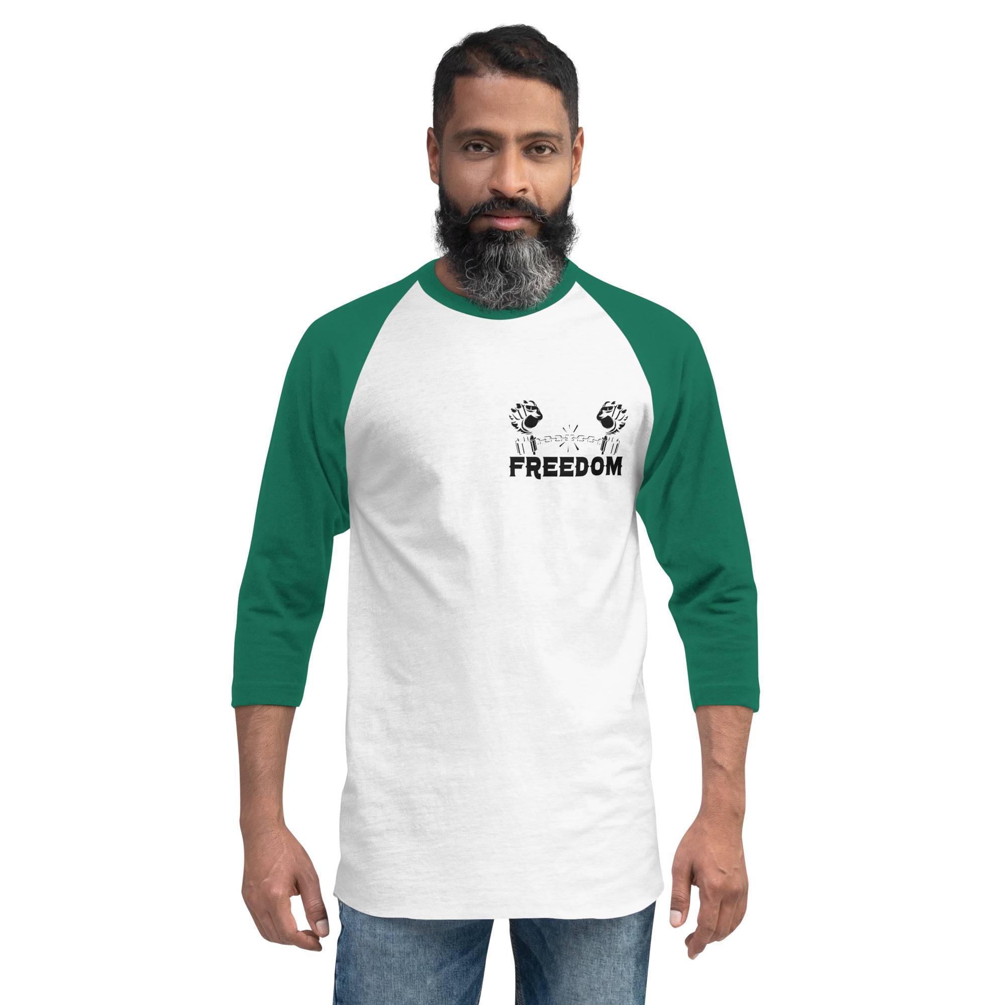 Freedom 3/4 Sleeve Raglan Shirt: New Arrival Men Tees color: White/Black|White/Kelly|White/Red