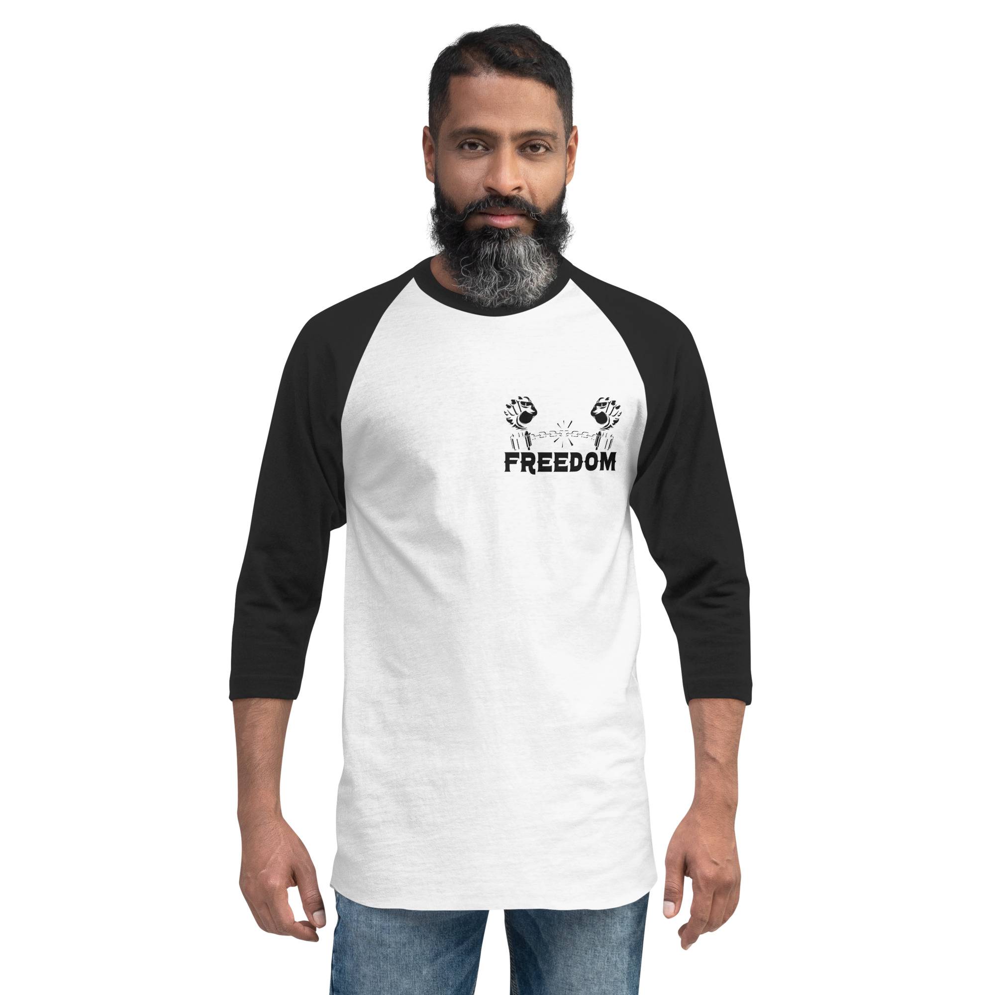 Freedom 3/4 Sleeve Raglan Shirt: New Arrival Men Tees color: White/Black|White/Kelly|White/Red