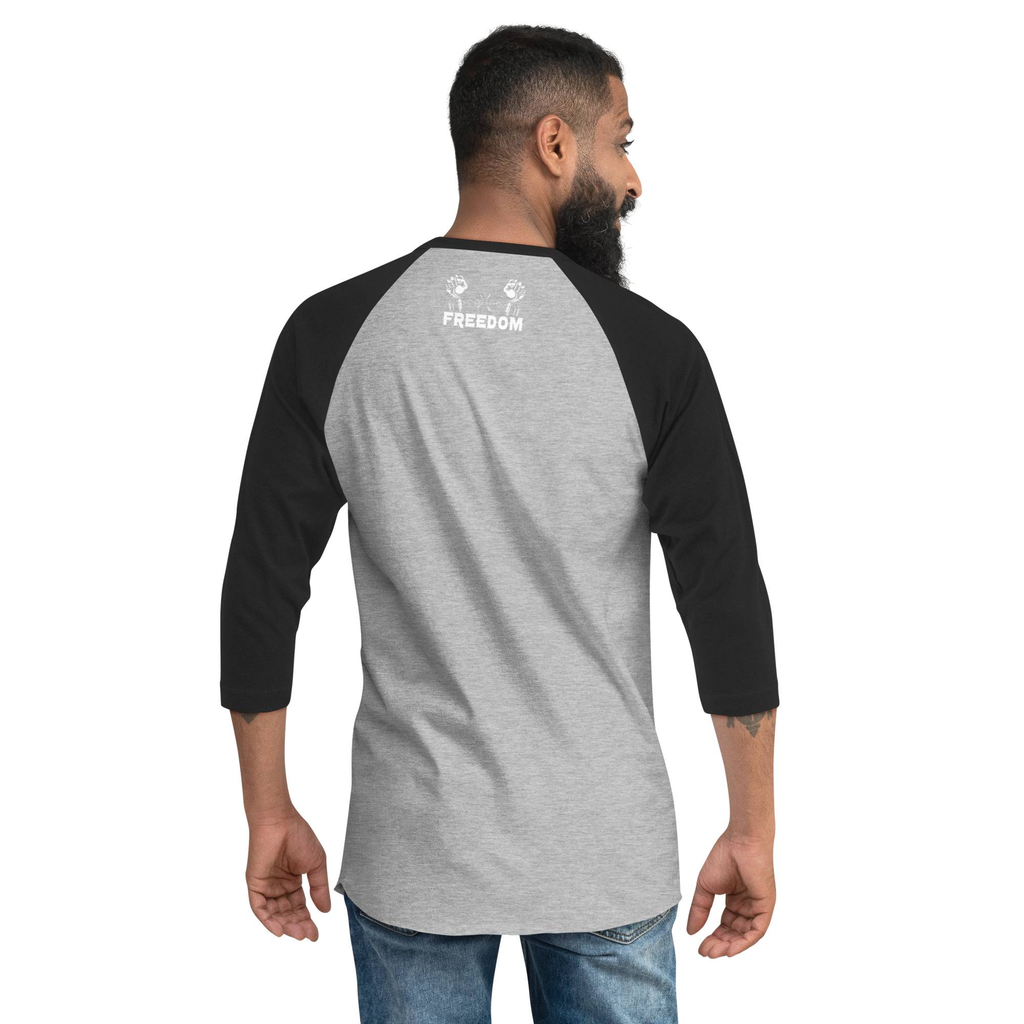 Freedom Crown White Men 3/4 Sleeve Raglan Shirt Men Tees color: Heather Denim/Navy|Heather Grey/Black|Heather Grey/Heather Charcoal|Heather Grey/Heather Red