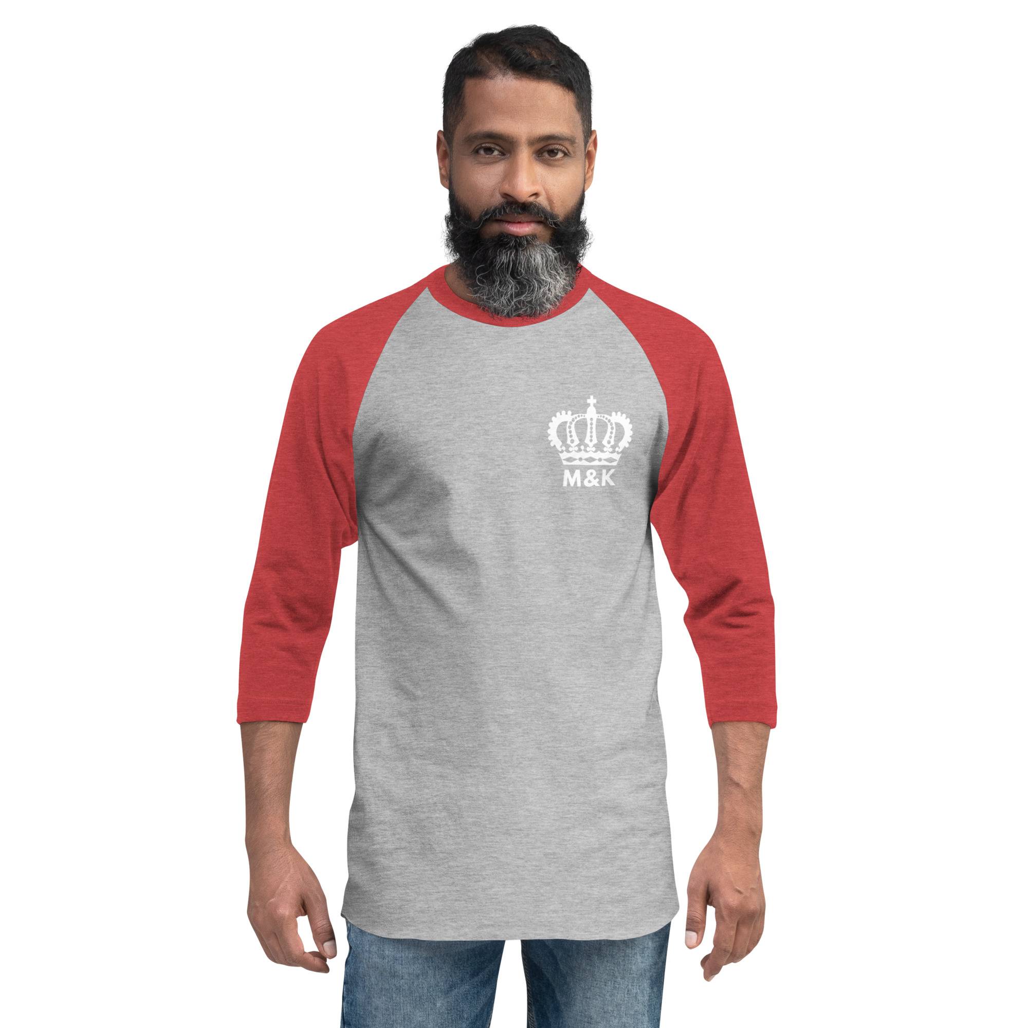 Freedom Crown White Men 3/4 Sleeve Raglan Shirt Men Tees color: Heather Denim/Navy|Heather Grey/Black|Heather Grey/Heather Charcoal|Heather Grey/Heather Red