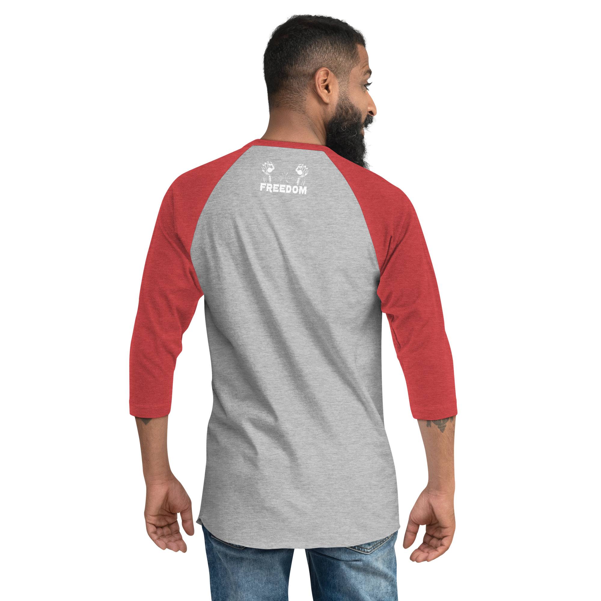 Freedom Crown White Men 3/4 Sleeve Raglan Shirt Men Tees color: Heather Denim/Navy|Heather Grey/Black|Heather Grey/Heather Charcoal|Heather Grey/Heather Red
