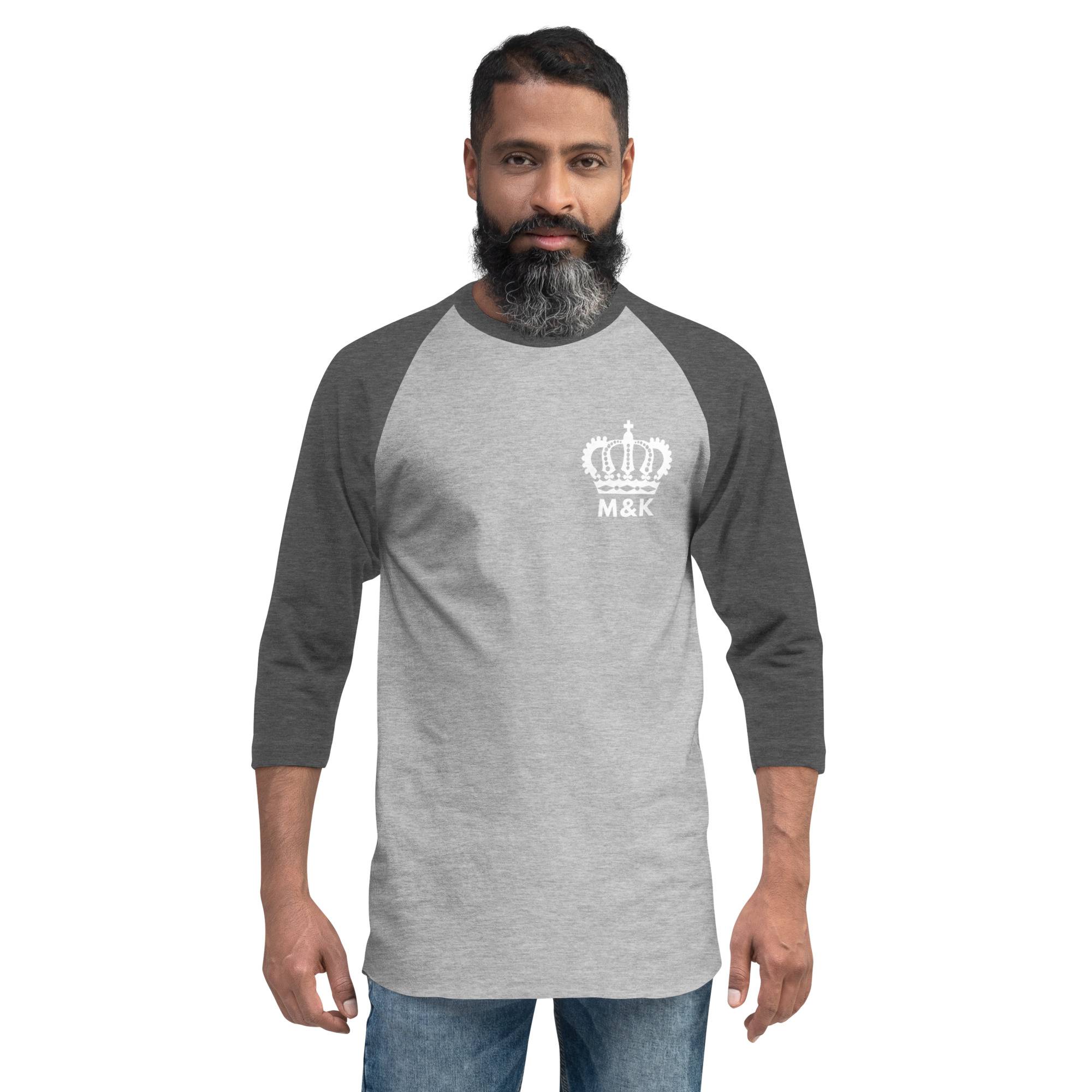 Freedom Crown White Men 3/4 Sleeve Raglan Shirt Men Tees color: Heather Denim/Navy|Heather Grey/Black|Heather Grey/Heather Charcoal|Heather Grey/Heather Red