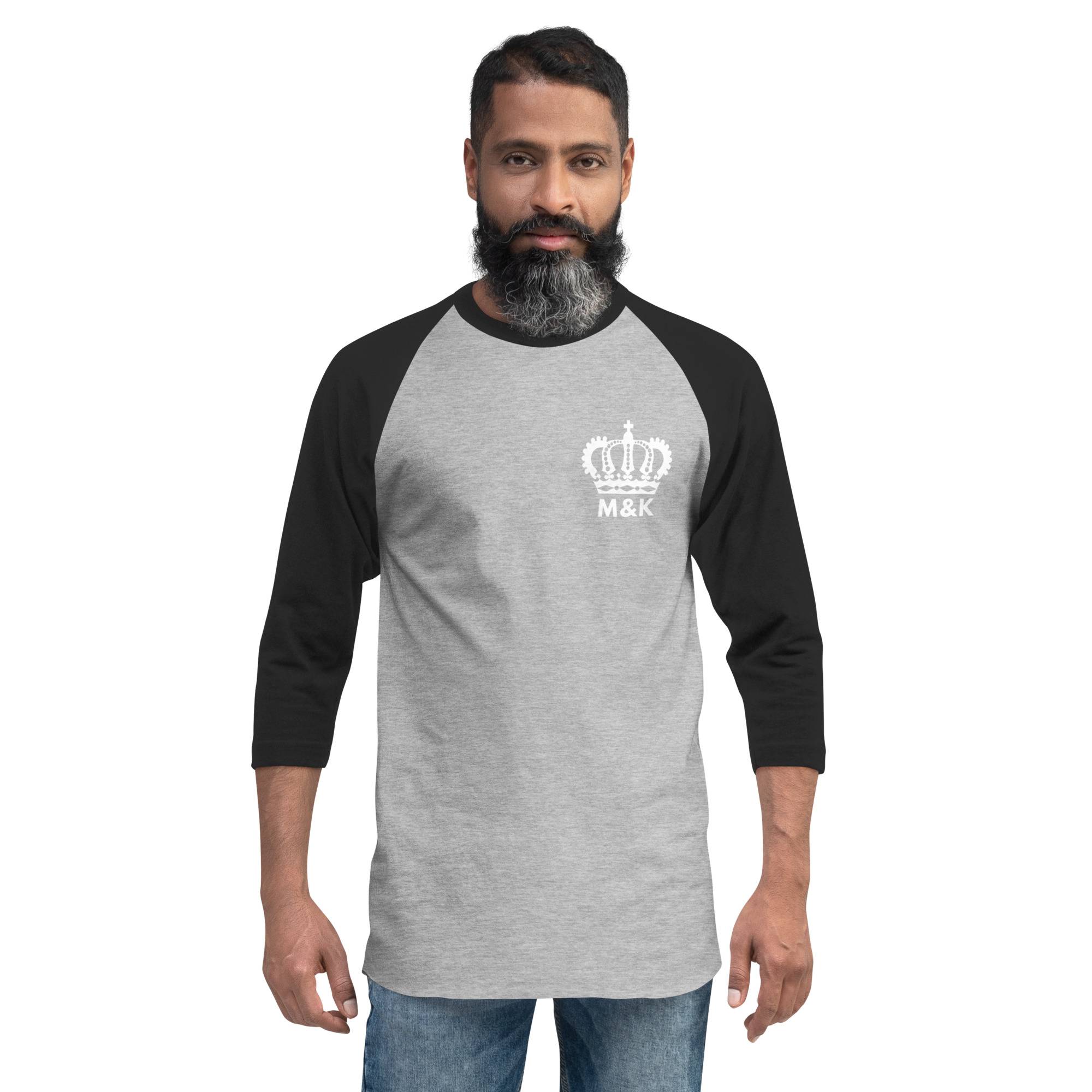 Freedom Crown White Men 3/4 Sleeve Raglan Shirt Men Tees color: Heather Denim/Navy|Heather Grey/Black|Heather Grey/Heather Charcoal|Heather Grey/Heather Red