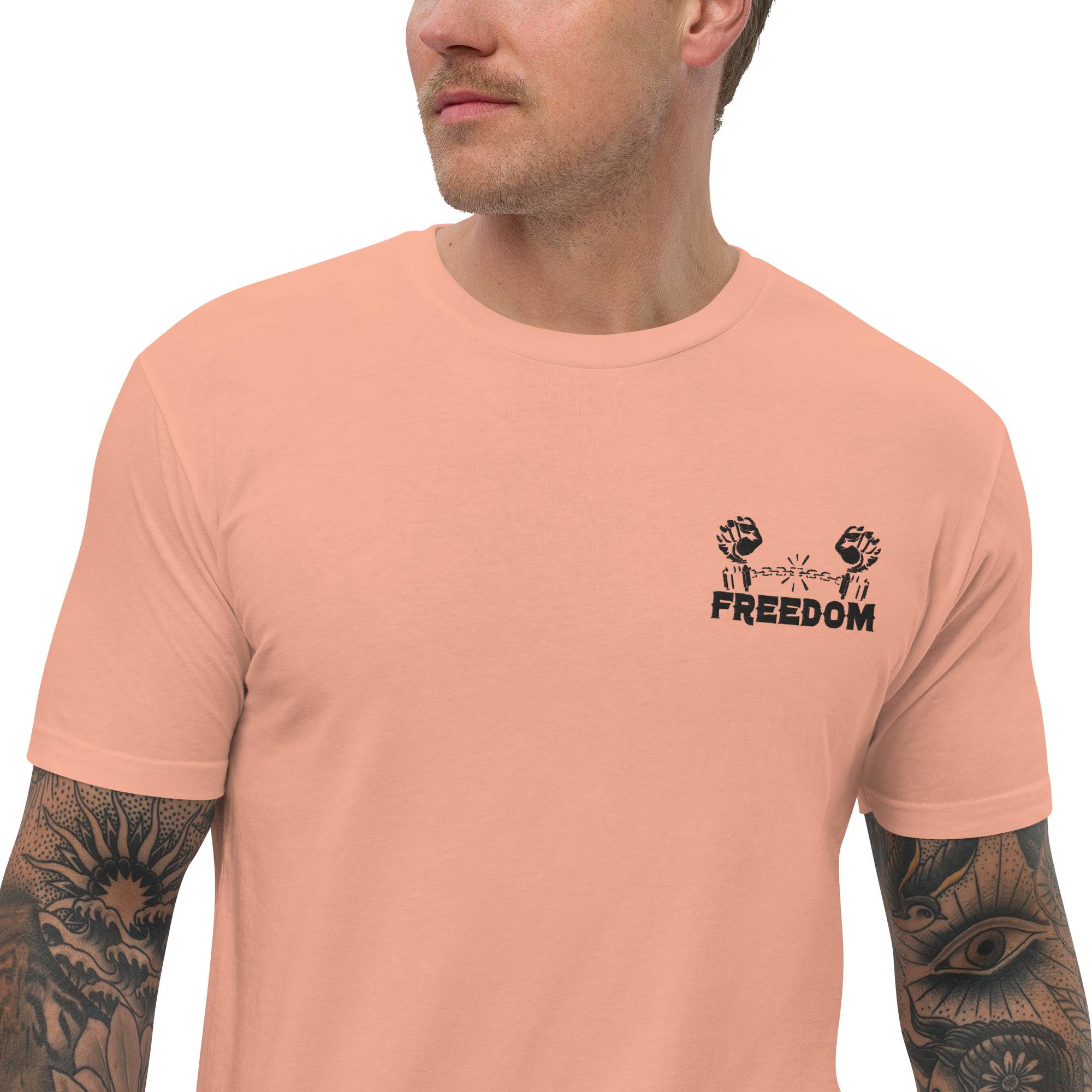 Freedom Short Sleeve T-shirt Men Men Tees color: Desert Pink|Light Blue|White