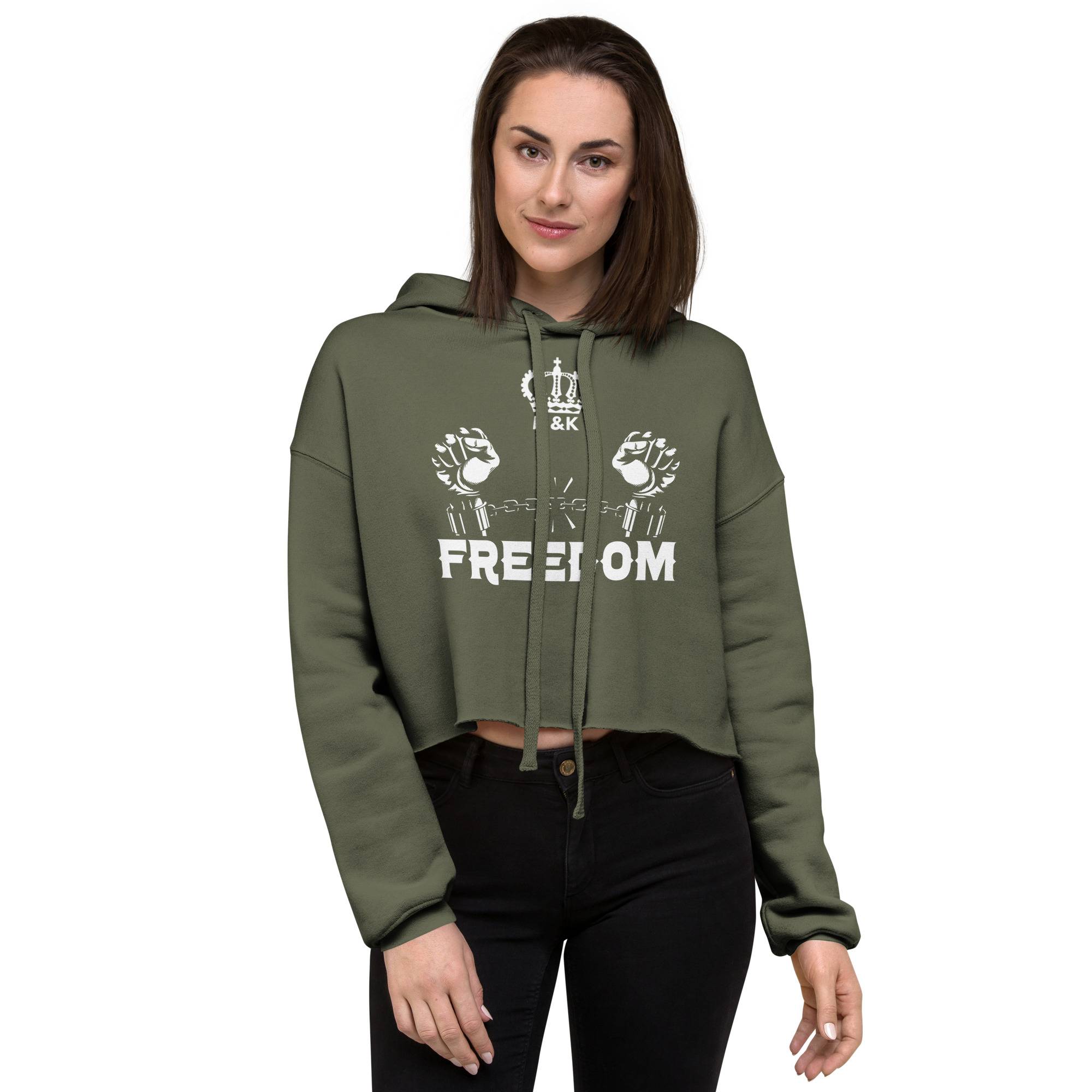 Freedom White Woman Crop Hoodie Women Hoodies Sweater color: Black|Military Green|Storm