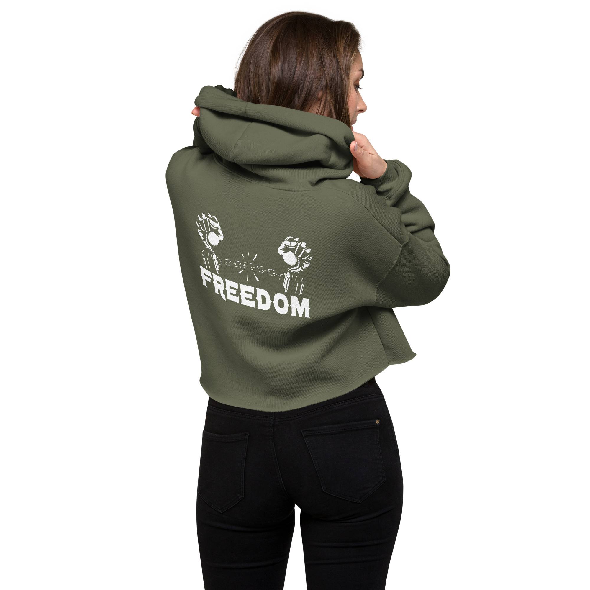 Freedom White Woman Crop Hoodie Women Hoodies Sweater color: Black|Military Green|Storm