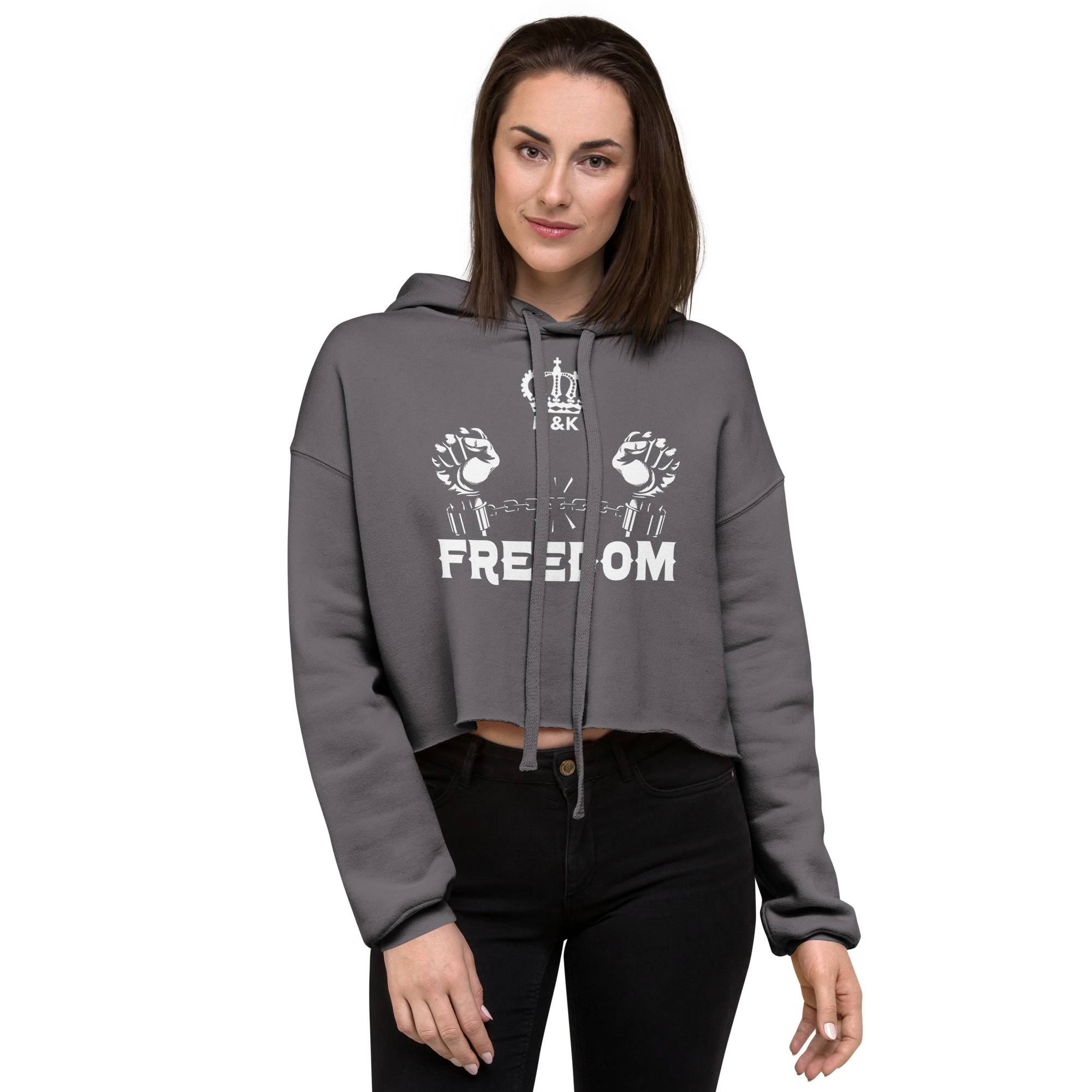 Freedom White Woman Crop Hoodie Women Hoodies Sweater color: Black|Military Green|Storm