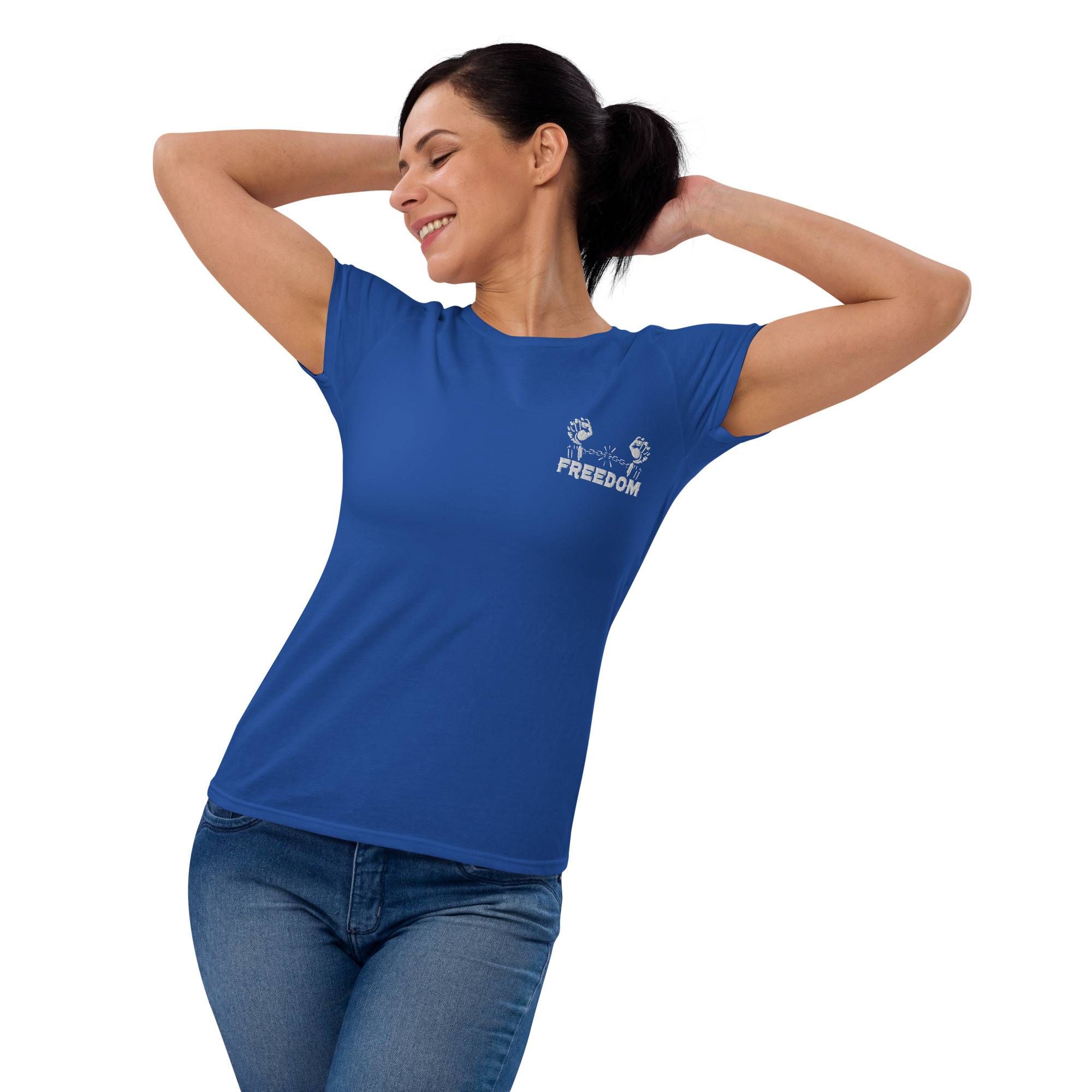 Freedom Women’s Short Sleeve T-shirt Women Tees color: Black|Heather Dark Grey|Navy|Royal Blue|True Red Freedom Women’s Short Sleeve T-shirt Women Tees color: Black|Heather Dark Grey|Navy|Royal Blue|True Red