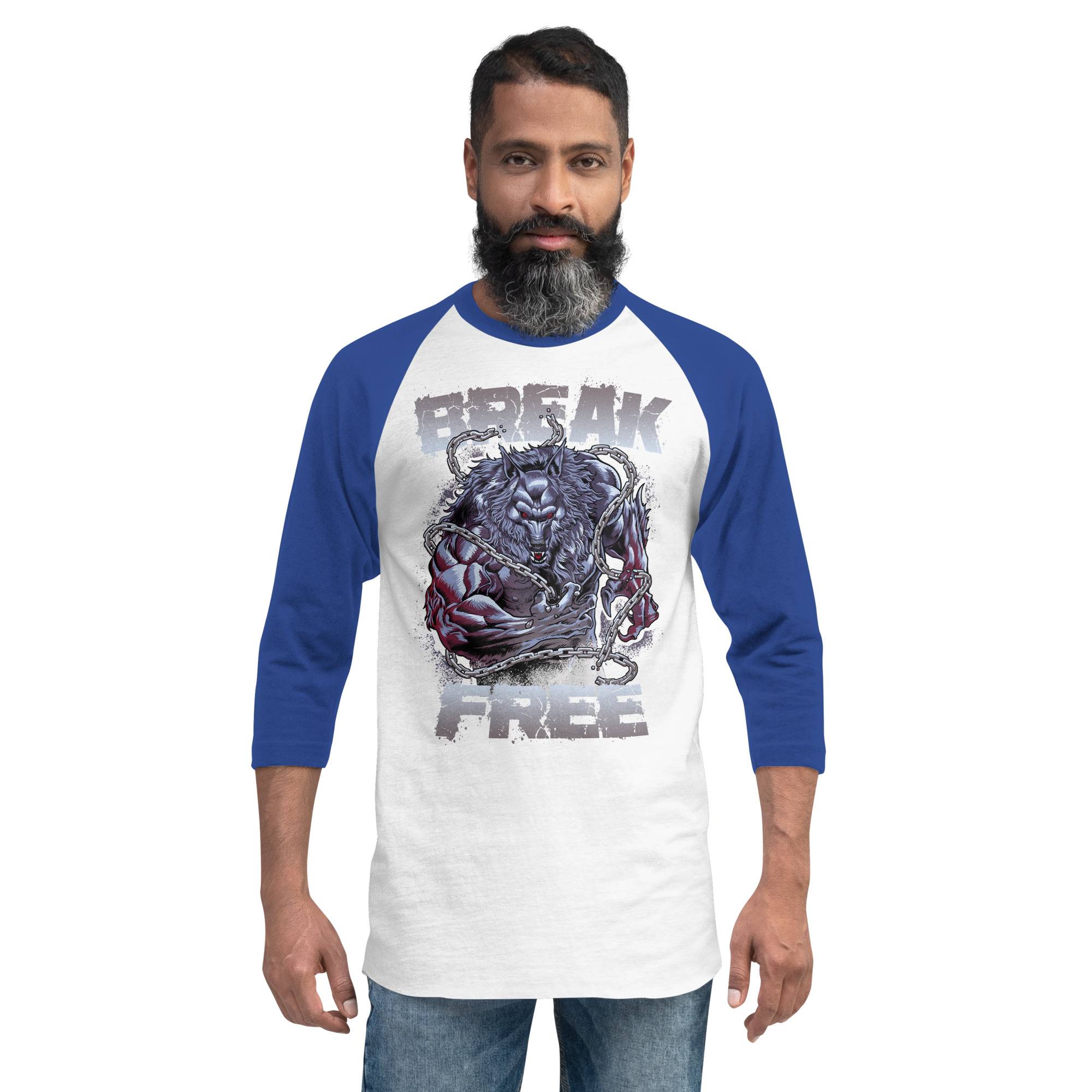 Break Free Men’s 3/4 Sleeve Raglan Shirt Men Tees color: White/Heather Charcoal|White/Kelly|White/Navy|White/Red|White/Royal