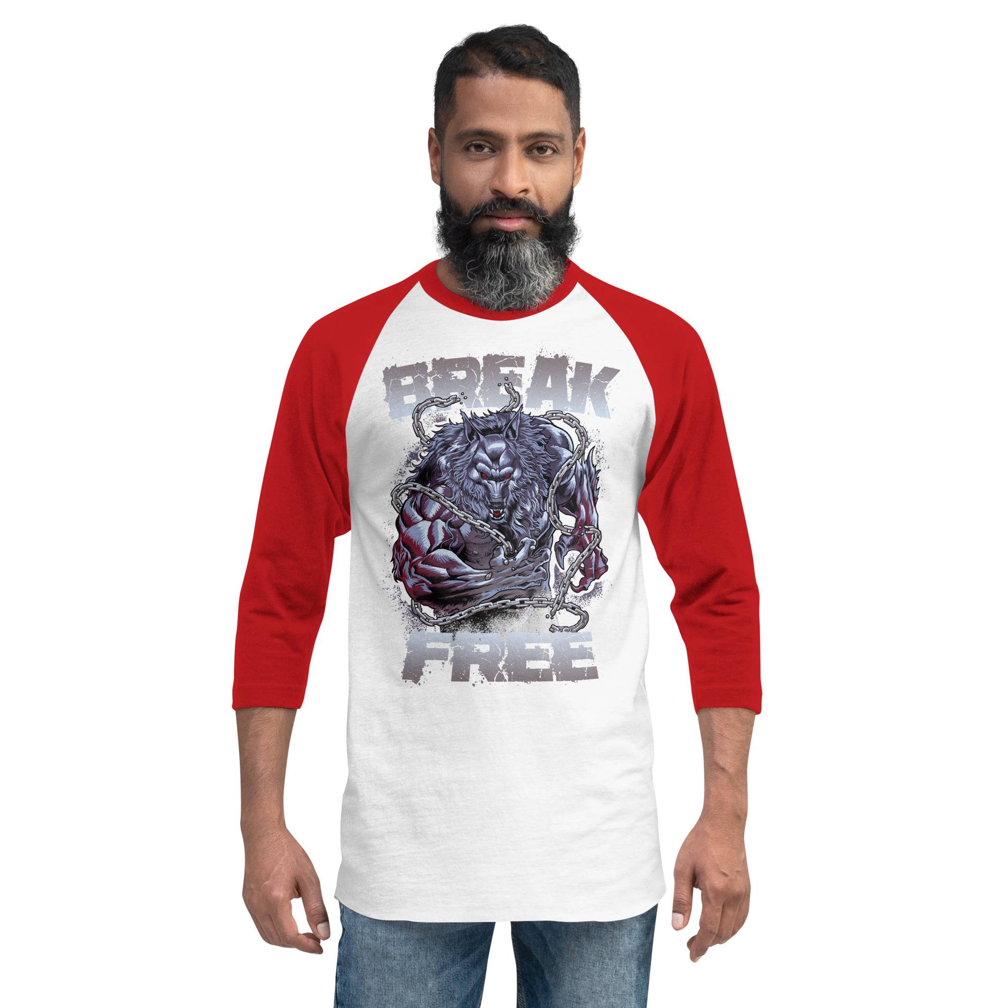 Break Free Men’s 3/4 Sleeve Raglan Shirt Men Tees color: White/Heather Charcoal|White/Kelly|White/Navy|White/Red|White/Royal