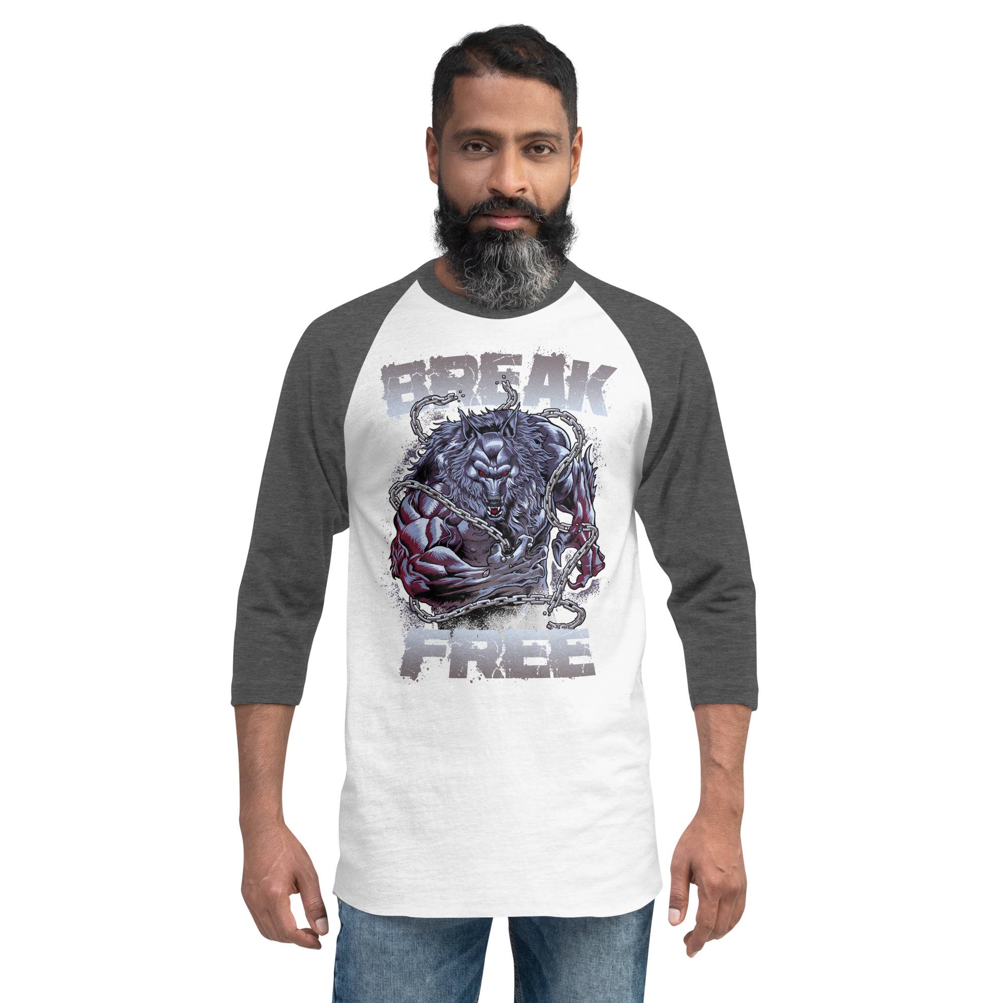 Break Free Men’s 3/4 Sleeve Raglan Shirt Men Tees color: White/Heather Charcoal|White/Kelly|White/Navy|White/Red|White/Royal