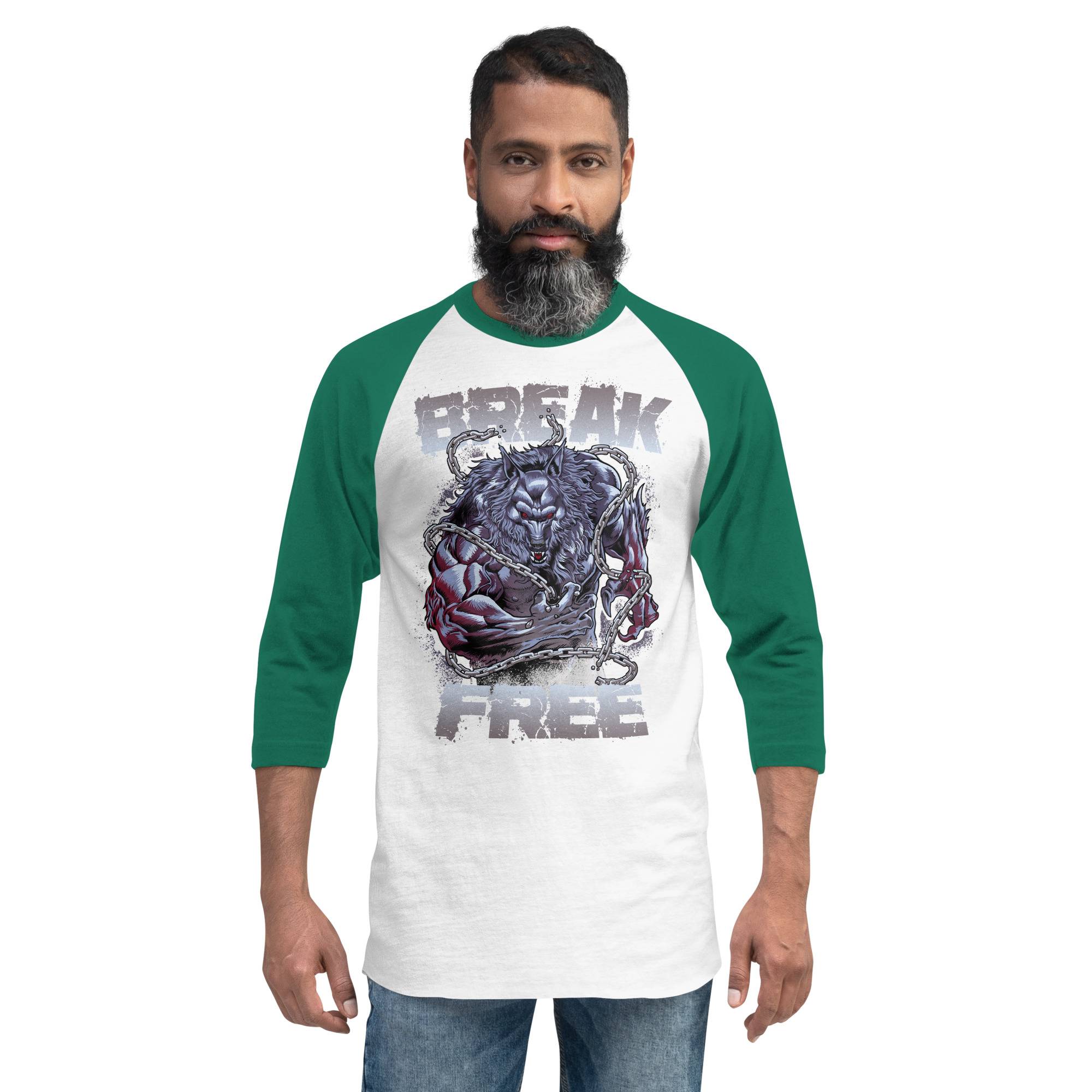 Break Free Men’s 3/4 Sleeve Raglan Shirt Men Tees color: White/Heather Charcoal|White/Kelly|White/Navy|White/Red|White/Royal