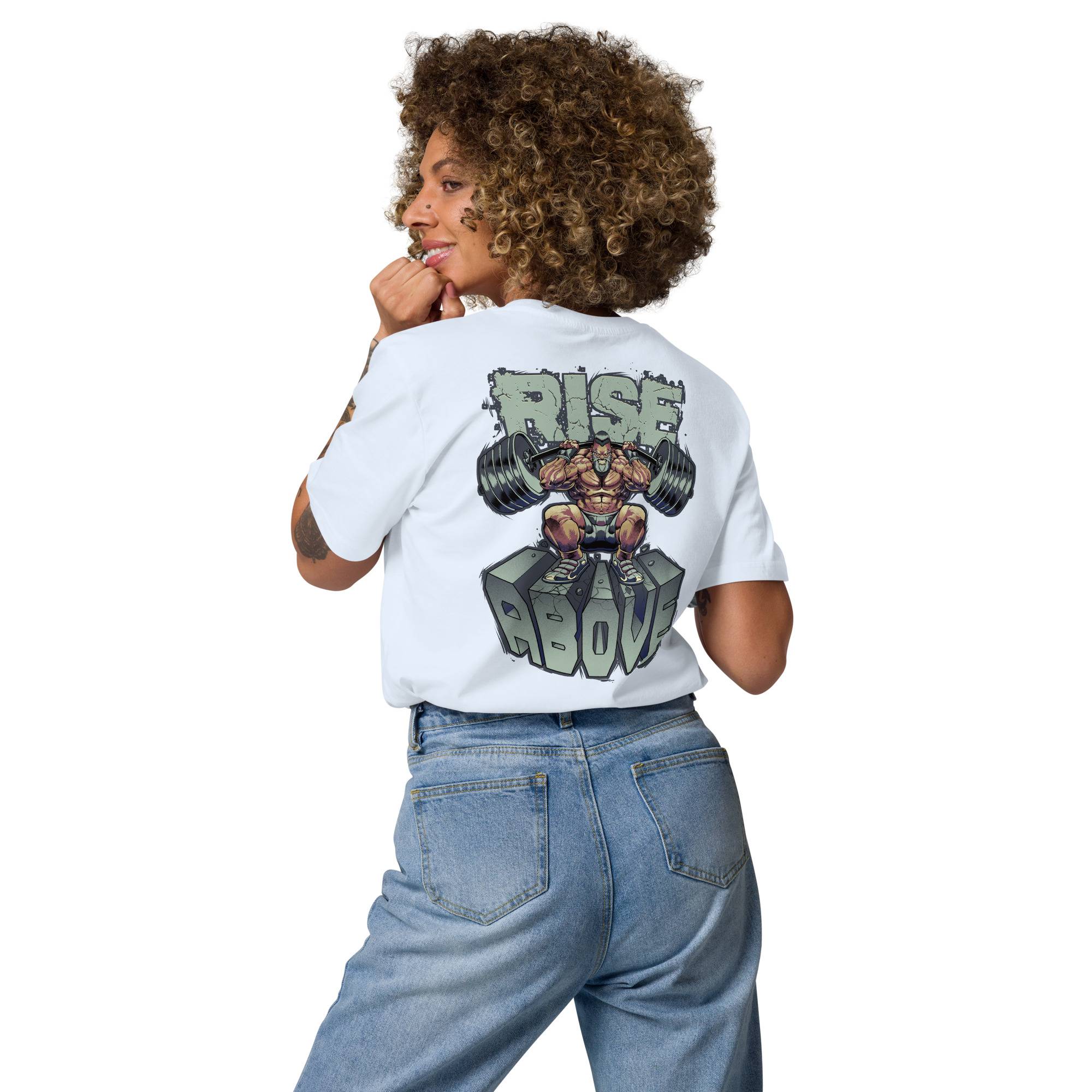 Rise Above Women Organic Cotton T-shirt Women Tees color: Dark Heather Blue|Desert Dust|Go Green|Serene Blue|White