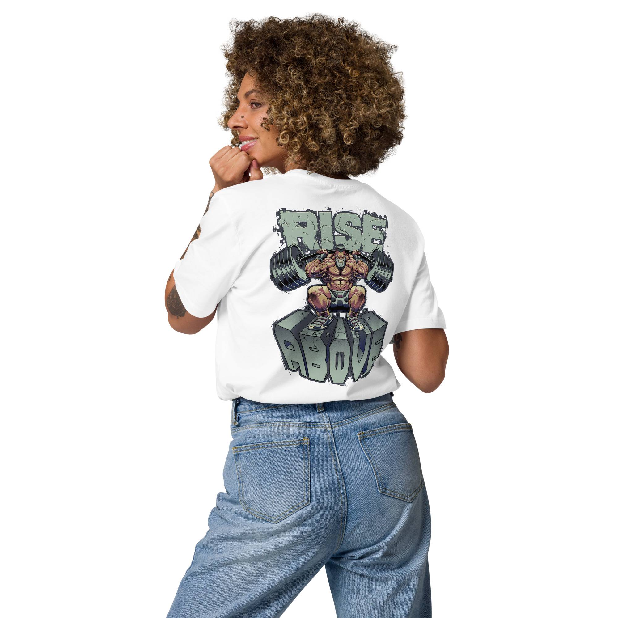 Rise Above Women Organic Cotton T-shirt Women Tees color: Dark Heather Blue|Desert Dust|Go Green|Serene Blue|White