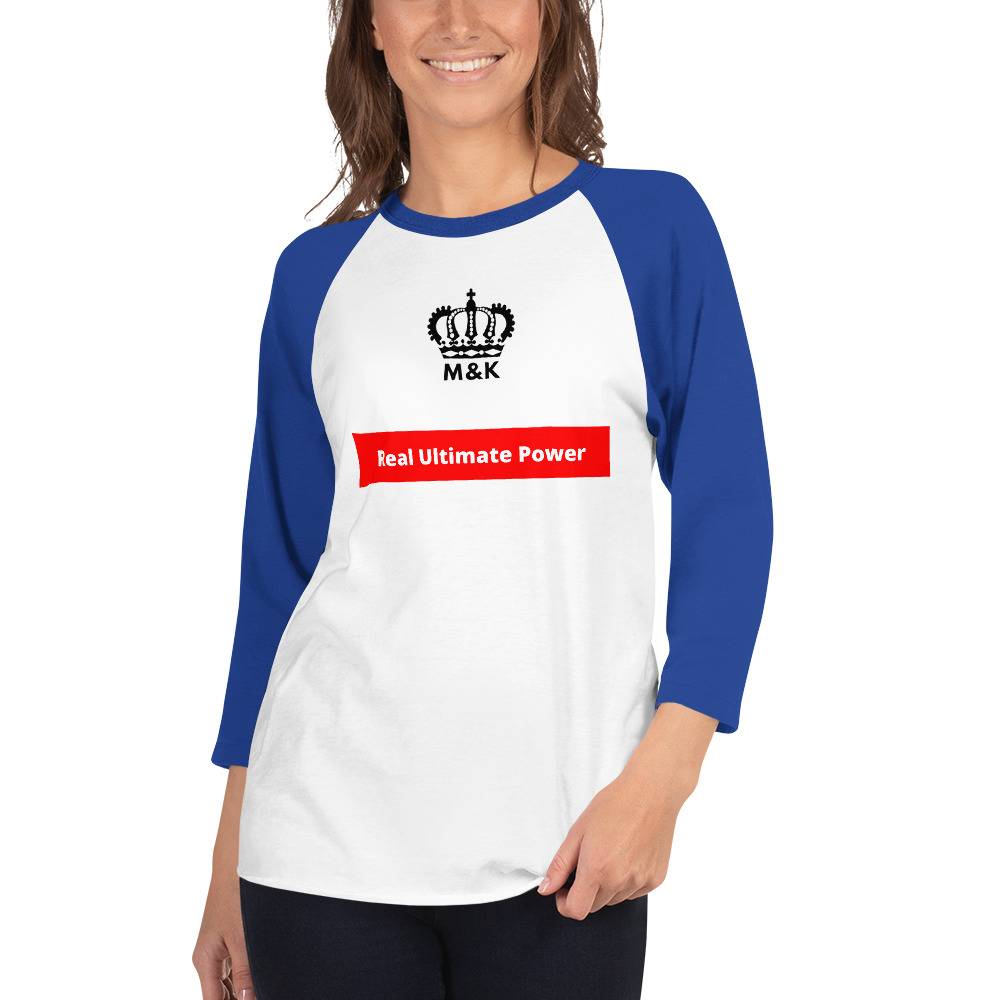 Real Ultimate Power Women Cool 3/4 Sleeve Raglan Shirt Women Tees color: White/Kelly|White/Red|White/Royal