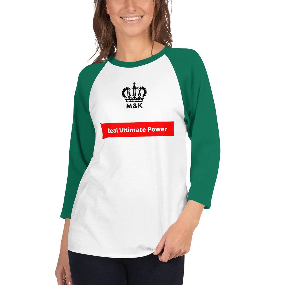 Real Ultimate Power Women Cool 3/4 Sleeve Raglan Shirt Women Tees color: White/Kelly|White/Red|White/Royal