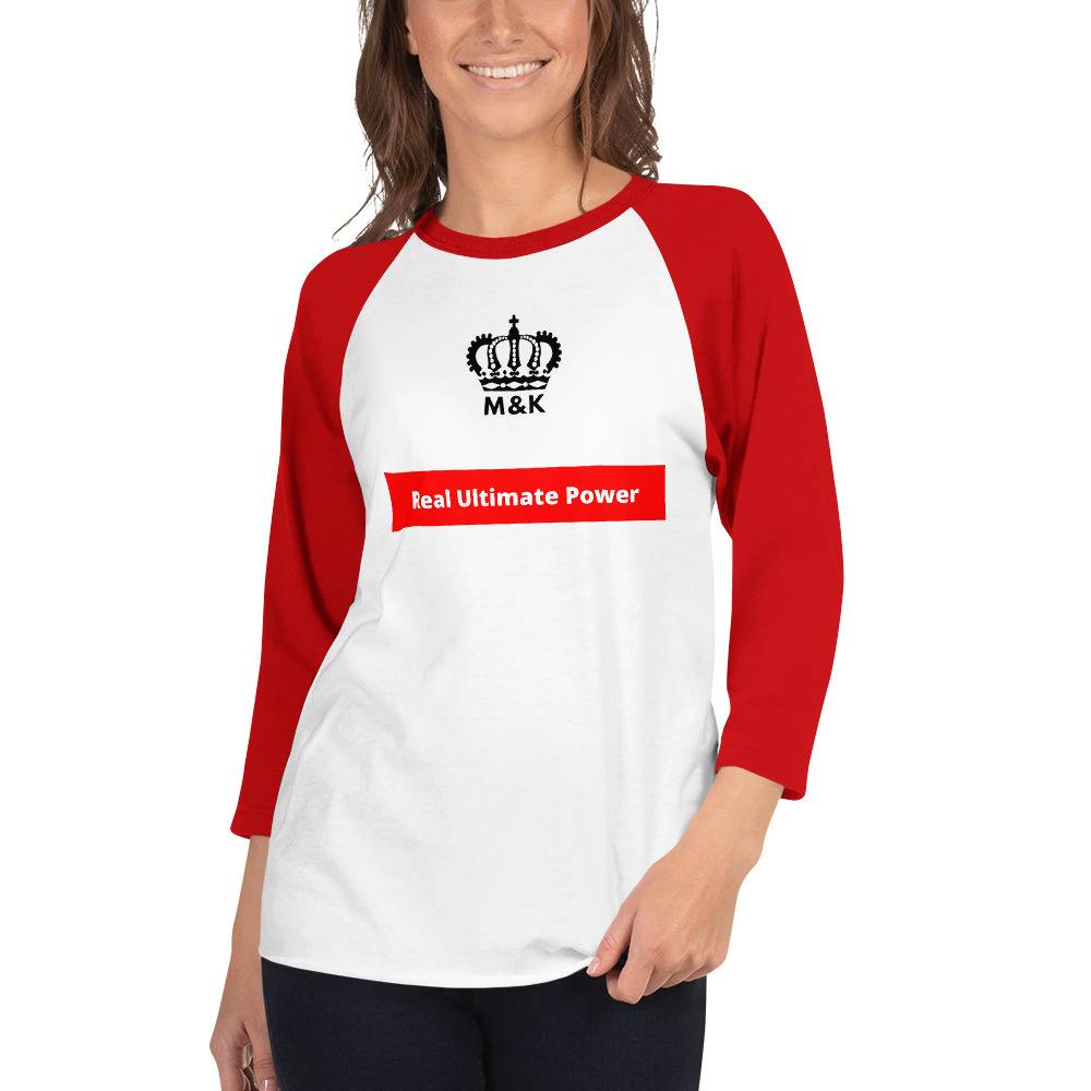 Real Ultimate Power Women Cool 3/4 Sleeve Raglan Shirt Women Tees color: White/Kelly|White/Red|White/Royal